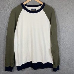 J Crew Authentic Fleece Crew Neck Sweatshirt Men's XL White Blue Green Soft EUC